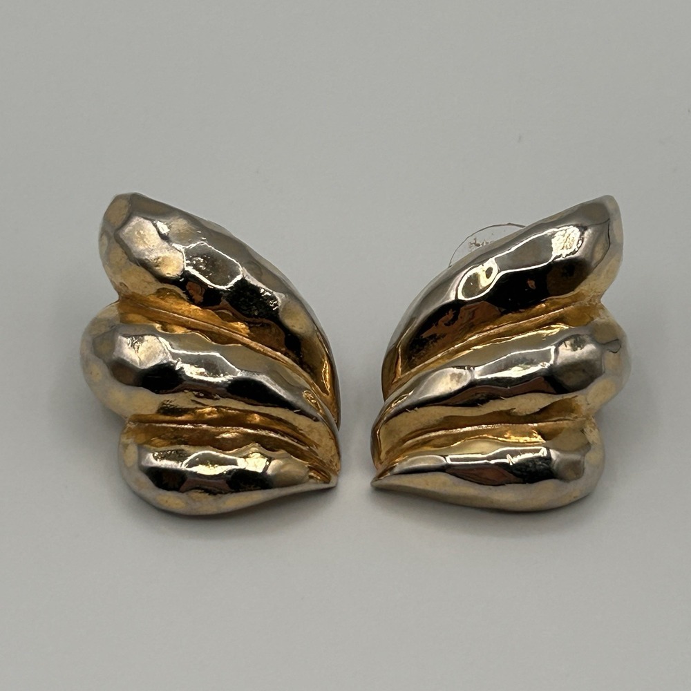 Vintage Park Lane Pierced Earrings Gold tone Statement Hammered Wings Signed